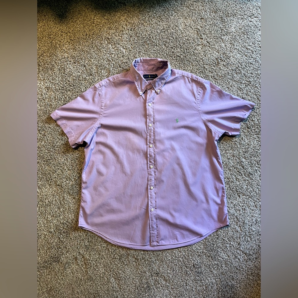 Mens Ralph Lauren Feather Weight Twill Short Sleeve Purple Button Down Shirt XL